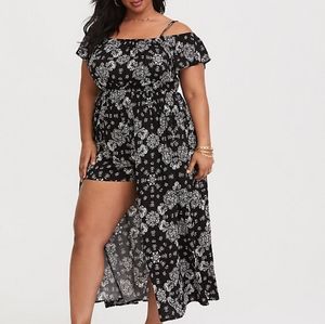 Torrid Floral challis romper with Maxi overlay